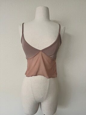 PrettyLittleThing Tan Mesh Semi-sheer Tank Top, size 4